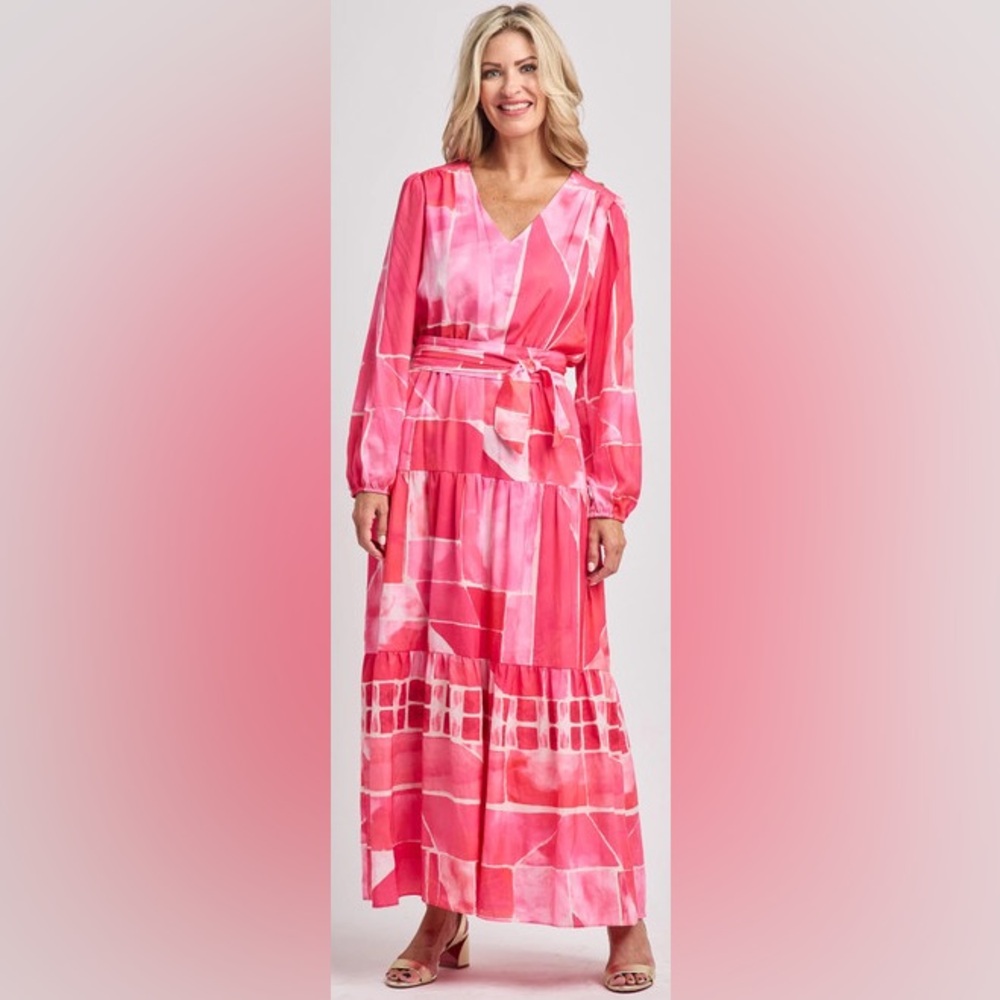 NWT Willa Story Jane Long Sleeve Pink‎ Maxi Dress Size Large